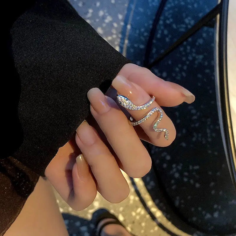 New Fashion Gothic Aesthetic Rhinestones Snake Ring Open Adjustable Animal Rings for Women Punk Jewelry Accessories Girl Gifts