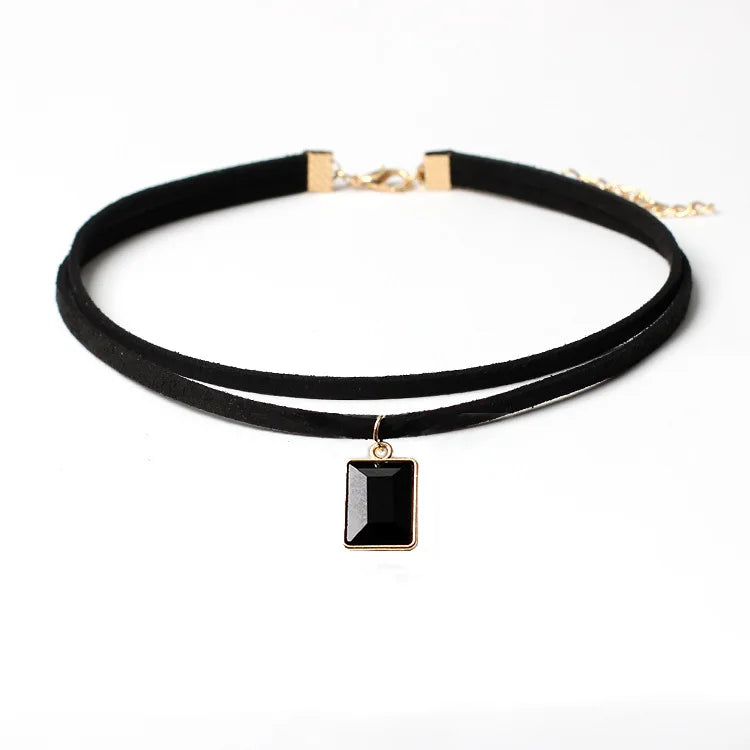 Personality Design Punk Style Black Lace Choker Necklace for Women Charm Geometric Square Pendant Goth Jewelry Accessory Gift