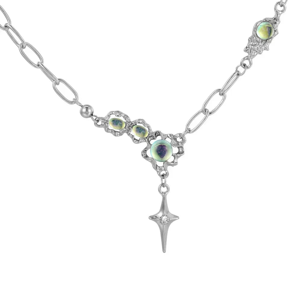 Y2K Retro Kpop Silver Color Pendant Necklaces for Women Gothic Zircon Heart Cross Tassel Necklace Punk Clavicle Choker Jewelry