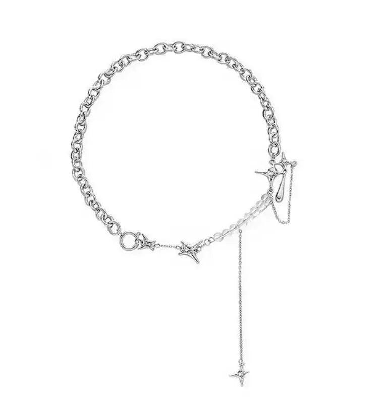 Y2K Retro Kpop Silver Color Pendant Necklaces for Women Gothic Zircon Heart Cross Tassel Necklace Punk Clavicle Choker Jewelry