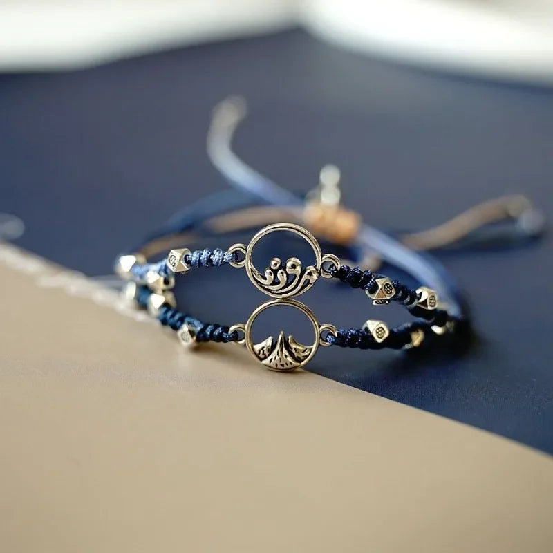 Valentine's Day Couple Bracelet for Women Men Original Design Mountains and Rivers Matching Handwork Adjustable Bangle Jewelry
