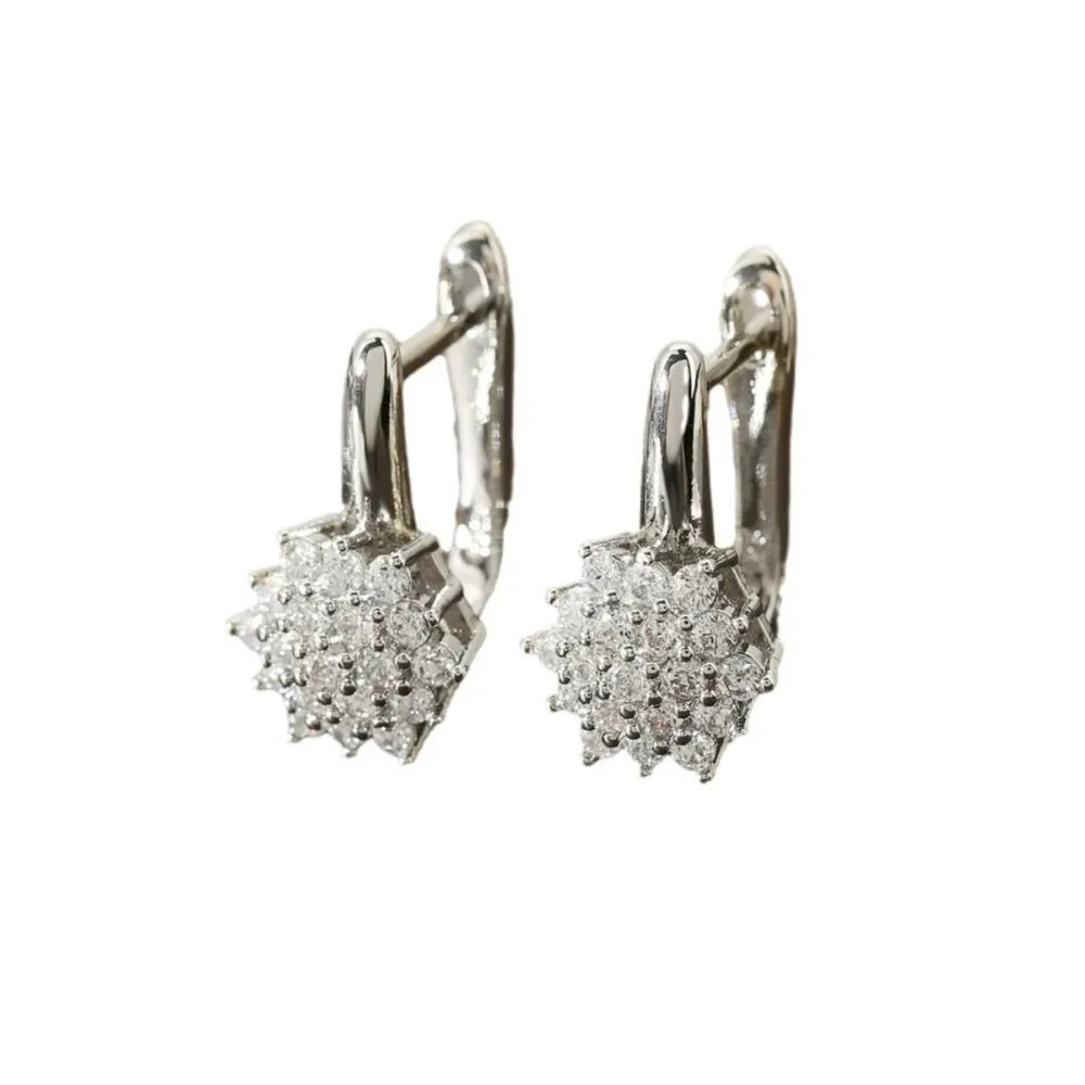 Personality Classic U Shape Zircon Flower Hoop Earrings for Women Luxury Gold Color Stainless Steel Crystal Korea Jewelry Gift