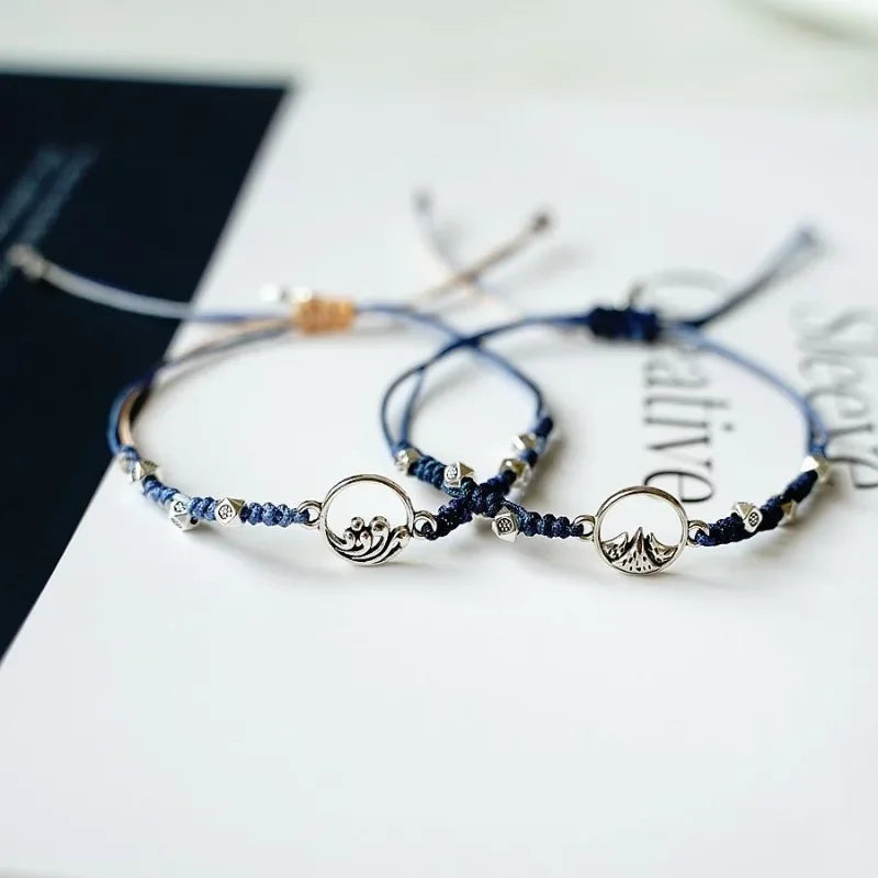 Valentine's Day Couple Bracelet for Women Men Original Design Mountains and Rivers Matching Handwork Adjustable Bangle Jewelry
