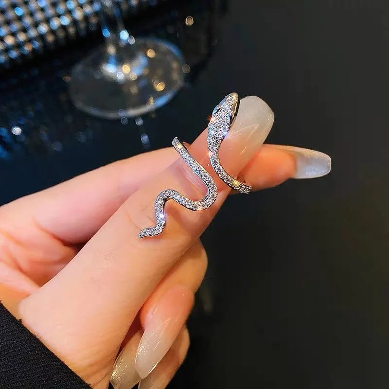 New Fashion Gothic Aesthetic Rhinestones Snake Ring Open Adjustable Animal Rings for Women Punk Jewelry Accessories Girl Gifts
