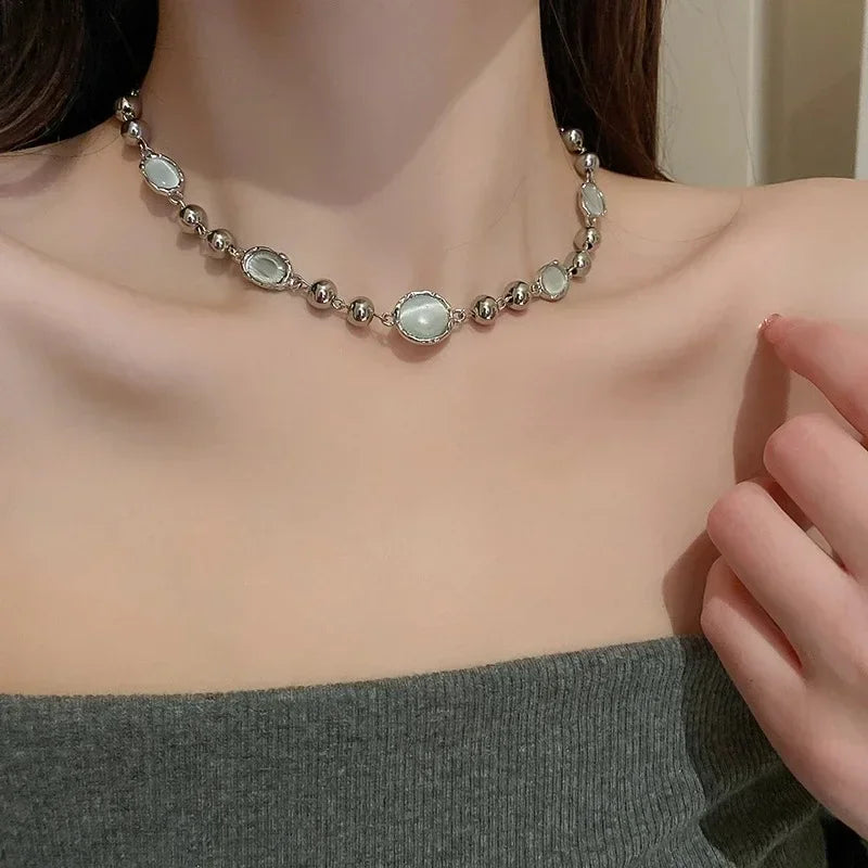 Y2K Retro Kpop Silver Color Pendant Necklaces for Women Gothic Zircon Heart Cross Tassel Necklace Punk Clavicle Choker Jewelry