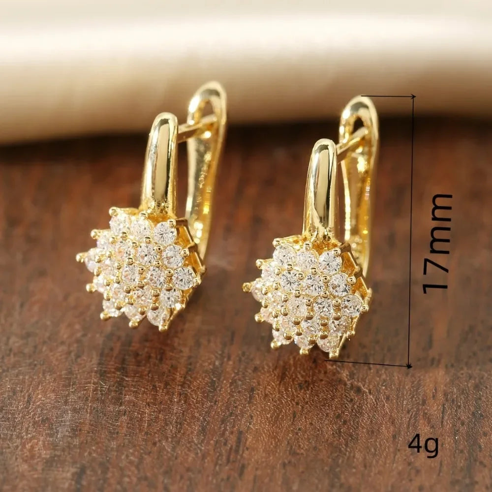 Personality Classic U Shape Zircon Flower Hoop Earrings for Women Luxury Gold Color Stainless Steel Crystal Korea Jewelry Gift
