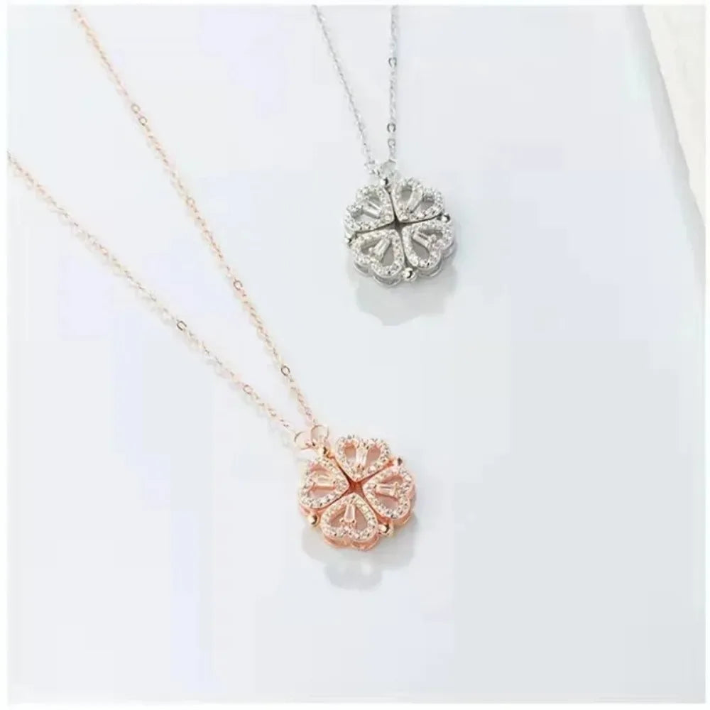 Classic Two Kinds of Wear Fashion Fold Love Heart Pendant Necklace for Women Inlaid Zircon Lucky Jewelry Girls Wendding Gift