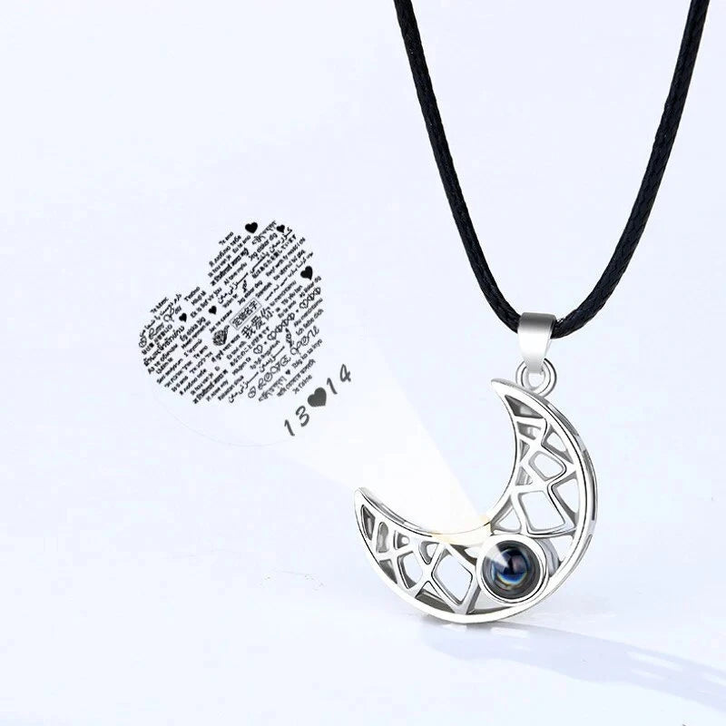 1 Pair Magnetic Couple Matching Necklace for Women Men 100 Languages I Love You Projection Sun Moon Heart Shape Pendant Jewelry