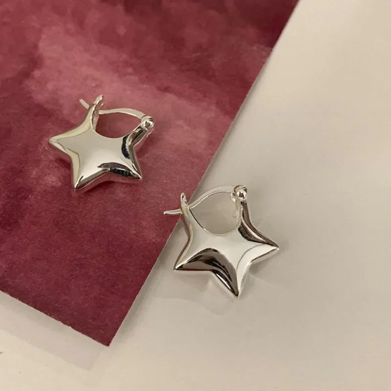 Classic Design Stereoscopic Pentagram Hoop Earrings Personality Charm Star Stud Earrings for Women Girls Hip Hop Rock Jewelry